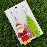 Santa Christmas Brick Earrings- Surfing Santa Festive Earrings, Featuring Surgical Stainless Steel Hooks!