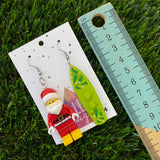 Santa Christmas Brick Earrings- Surfing Santa Festive Earrings, Featuring Surgical Stainless Steel Hooks!
