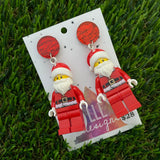 Santa Christmas Brick Earrings- Santa Festive Earrings, Featuring a Glitzy Red Top!