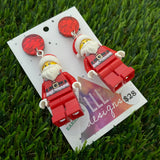 Santa Christmas Brick Earrings- Santa Festive Earrings, Featuring a Glitzy Red Top!