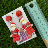 Santa Christmas Brick Earrings- Santa Festive Earrings, Featuring a Glitzy Red Top!