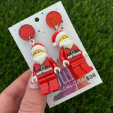 Santa Christmas Brick Earrings- Santa Festive Earrings, Featuring a Glitzy Red Top!