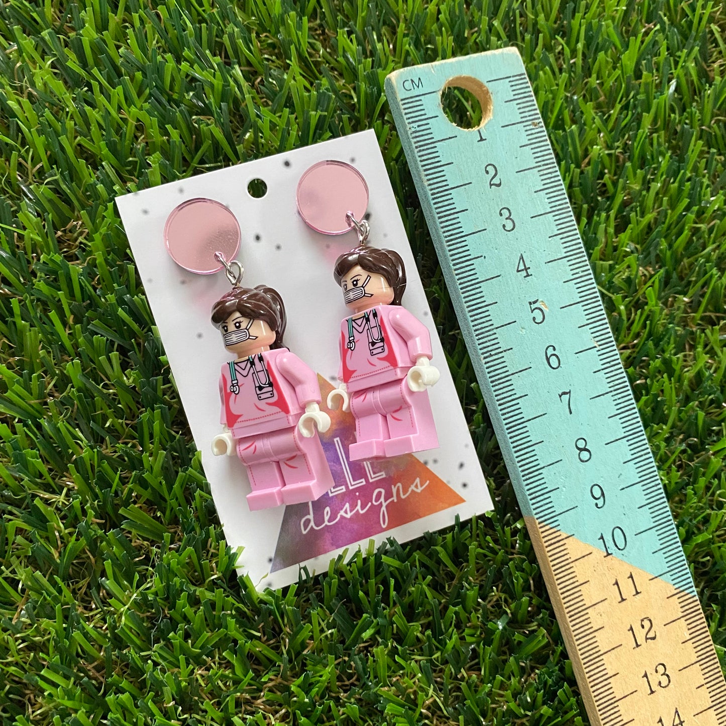 Brick People Earrings - #3 Pretty in Pink Nurse Nelly Dangle Earrings