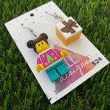 Christmas Gift Girl Brick Earrings - Christmas Present and Girl Dangle Earrings, Featuring Surgical Stainless Steel Hooks