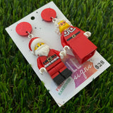 Santa and Mrs Claus Brick Earrings - Festive Dangle Earrings, Featuring Glitzy Red Tops