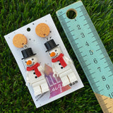 Christmas Snowman Brick Earrings - Festive Snowman with a Carrot Nose Dangle Earrings, Featuring Orange Tops.