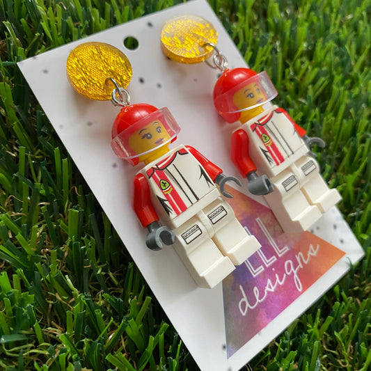 Brick People Earrings - #24 Race Car Rachel Dangle Earrings