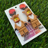 Christmas Reindeer Brick Earrings - Festive Reindeer Dangle Earrings, Featuring Glitzy Red Tops.