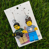 Christmas Partners Brick Earrings- Seasonal Couple with Camera, Dangle Earrings, Featured on Surgical Stainless Steel Hoops.
