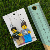 Christmas Partners Brick Earrings- Seasonal Couple with Camera, Dangle Earrings, Featured on Surgical Stainless Steel Hoops.