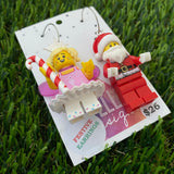 Candy Cane Fairy Princess and Santa Brick Earrings- Christmas Dangle Earrings, Featured on Surgical Stainless Steel Hoops.