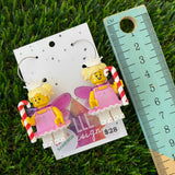 Candy Cane Fairy Princess Brick Earrings- Christmas Dangle Earrings, Featured on Surgical Stainless Steel Hoops