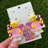 Candy Cane Fairy Princess Brick Earrings- Christmas Dangle Earrings, Featured on Surgical Stainless Steel Hoops