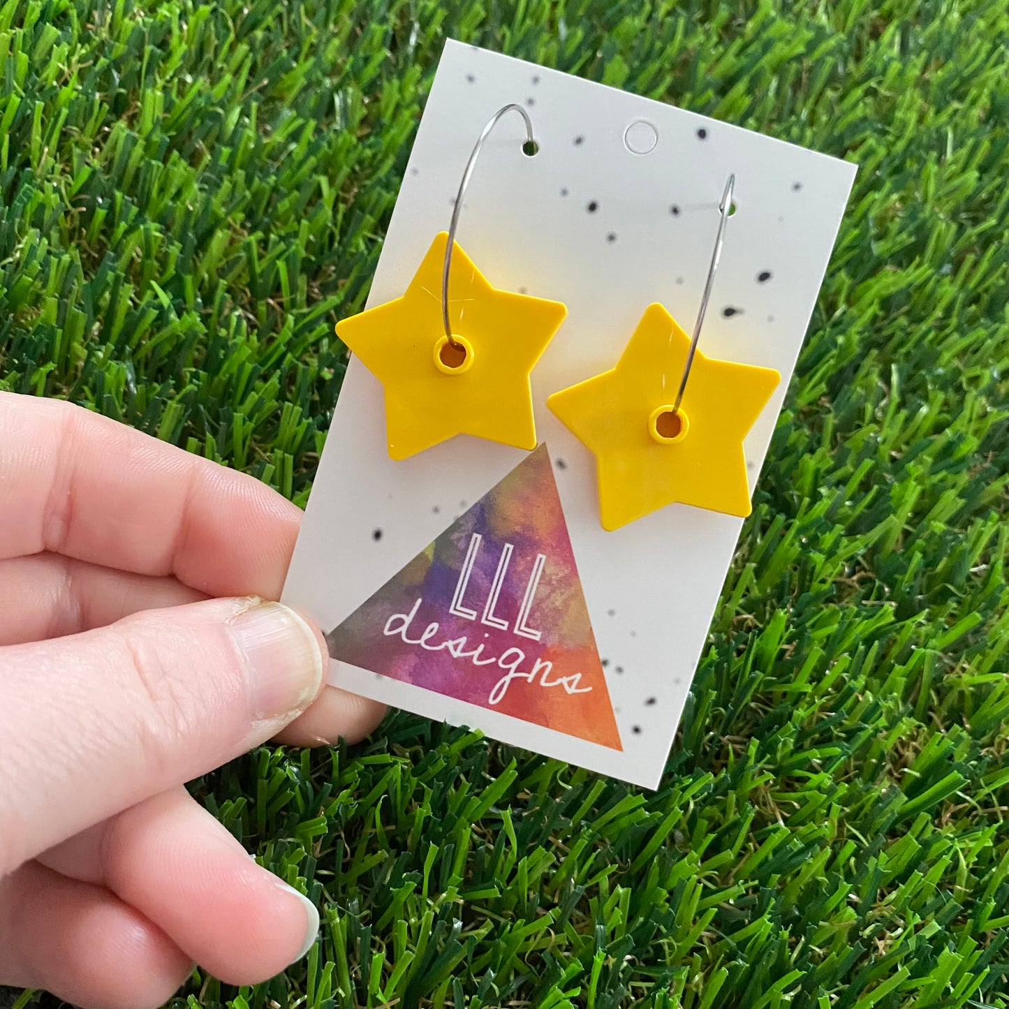 Star Earrings - Bright Yellow Star Brick Hoop Dangle Earrings. Super Fun and Cute with any Outfit!
