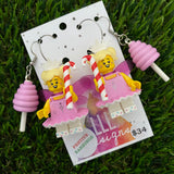 Christmas Fairy Earrings - Candy Cane Christmas Fairy Brick Earrings, on Surgical Stainless Steel Hoops- Christmas Dangle Earrings including second pair of Fairy Floss Hook Earrings as a Special Extra!!!