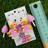 Christmas Fairy Earrings - Candy Cane Christmas Fairy Brick Earrings, on Surgical Stainless Steel Hoops- Christmas Dangle Earrings including second pair of Fairy Floss Hook Earrings as a Special Extra!!!