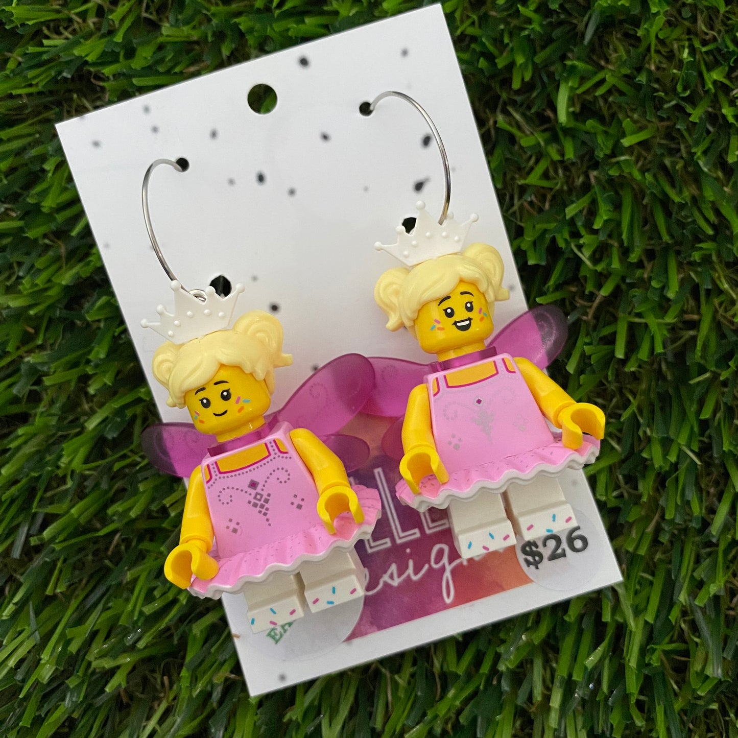 Christmas Fairy Earrings- Christmas Fairy Brick Dangle Earrings, on Surgical Stainless Steel Hoops