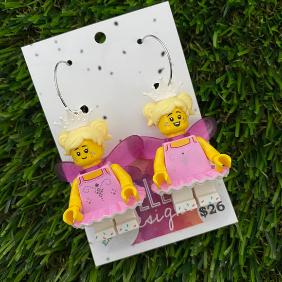 Christmas Fairy Earrings- Christmas Fairy Brick Dangle Earrings, on Surgical Stainless Steel Hoops