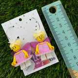 Christmas Fairy Earrings- Christmas Fairy Brick Dangle Earrings, on Surgical Stainless Steel Hoops