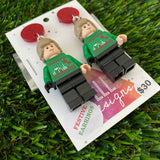 Christmas Star Space Hero Earrings- Festive Christmas Sweater Star Space Hero Dangle Earrings, Featuring Sparkly Red Tops.