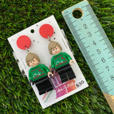 Christmas Star Space Hero Earrings- Festive Christmas Sweater Star Space Hero Dangle Earrings, Featuring Sparkly Red Tops.