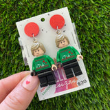 Christmas Star Space Hero Earrings- Festive Christmas Sweater Star Space Hero Dangle Earrings, Featuring Sparkly Red Tops.