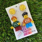 Christmas Kid Brick Earrings- Christmas Sweater Kids Dangle Earrings, Featuring Glitzy Yellow Tops.