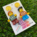 Christmas Kid Brick Earrings- Christmas Sweater Kids Dangle Earrings, Featuring Glitzy Yellow Tops.
