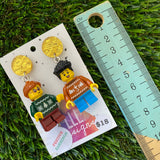 Christmas Kid Brick Earrings- Christmas Sweater Kids Dangle Earrings, Featuring Glitzy Yellow Tops.