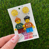 Christmas Kid Brick Earrings- Christmas Sweater Kids Dangle Earrings, Featuring Glitzy Yellow Tops.