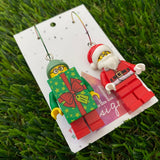 Christmas Santa and Present Brick Earrings- Festive Dangle Earrings of Santa and Present Costume Man, Featuring Surgical Stainless Steel Hoops