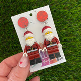 Santa Claus Christmas Brick Earrings- Maroon Santa Festive Earrings, Featuring a Glitzy Red Top