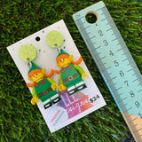 Christmas Elf Girl Brick Earrings- Festive Christmas Elf Girl Dangle Earrings, Featuring a Glitzy Lime Green Top
