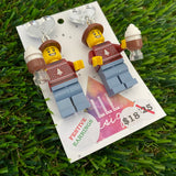 Christmas Hot Chocolate Brick Earrings- Festive Hot Chocolate Guy Brick Dangle Earrings, Featuring Silver Heart Mirror Tops with Snowflakes.