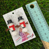 Christmas Snowman Brick Earrings- Simple Christmas Snowman with Top Hat Brick Dangle Earrings, Featuring Festive Silver Star Tops.