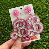 Barbie B font Earrings - Handmade Barbie Earrings - Glitz Barbie Earrings - Mega Sparkle!