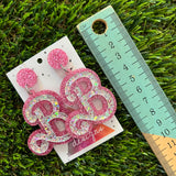 Barbie B font Earrings - Handmade Barbie Earrings - Glitz Barbie Earrings - Mega Sparkle!