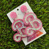 Barbie B font Earrings - Handmade Barbie Earrings - Glitz Barbie Earrings - Mega Sparkle!