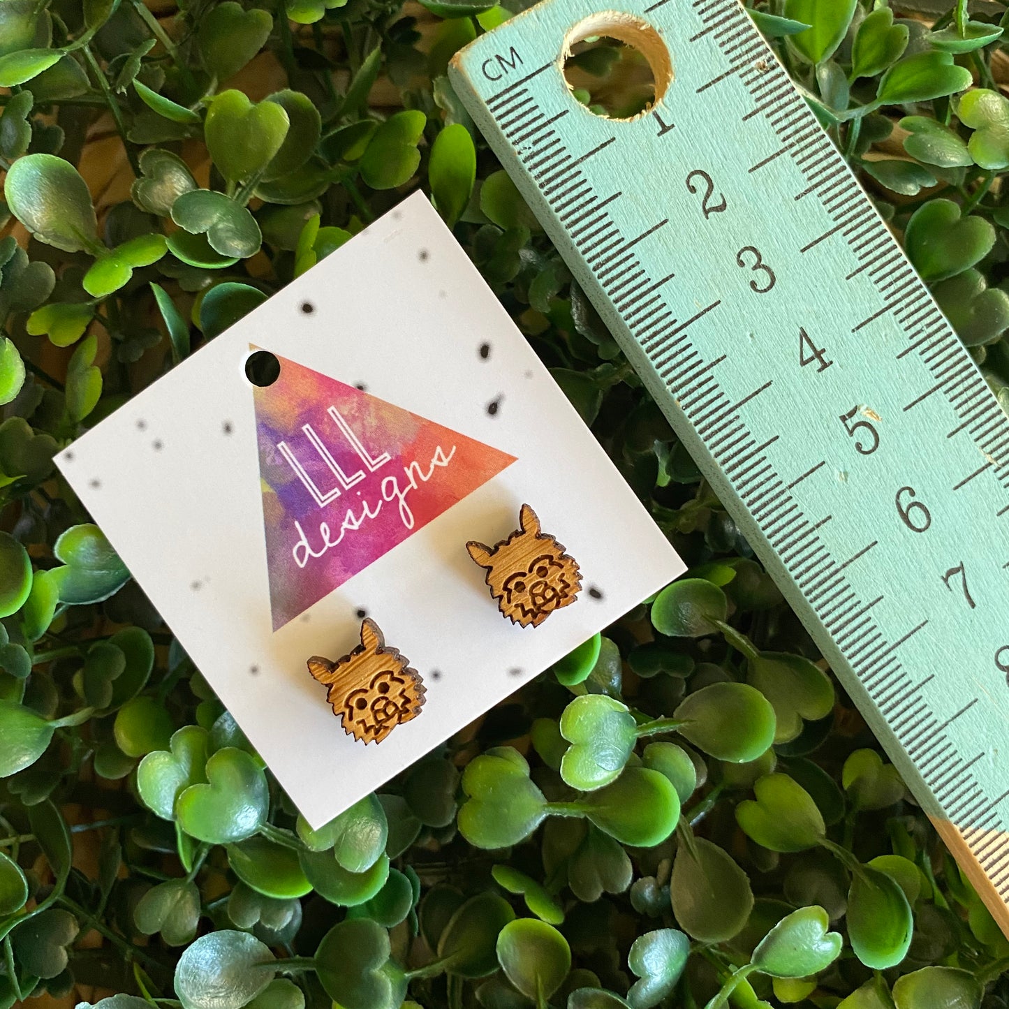 Llama Earrings. Fun and Quirky Bamboo Llama Face Stud Earrings.