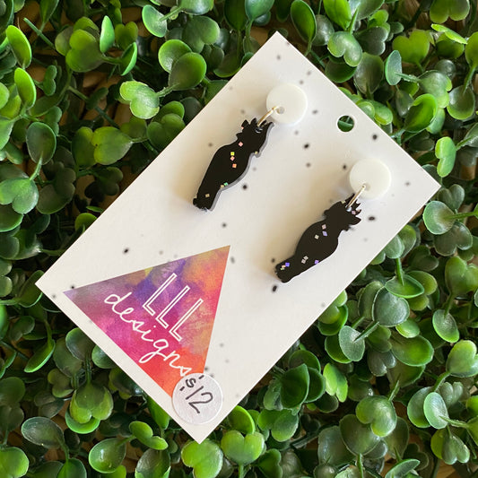 Glitter Black Cockatoo Statement Dangle Earrings. (mini) Australian Earrings.