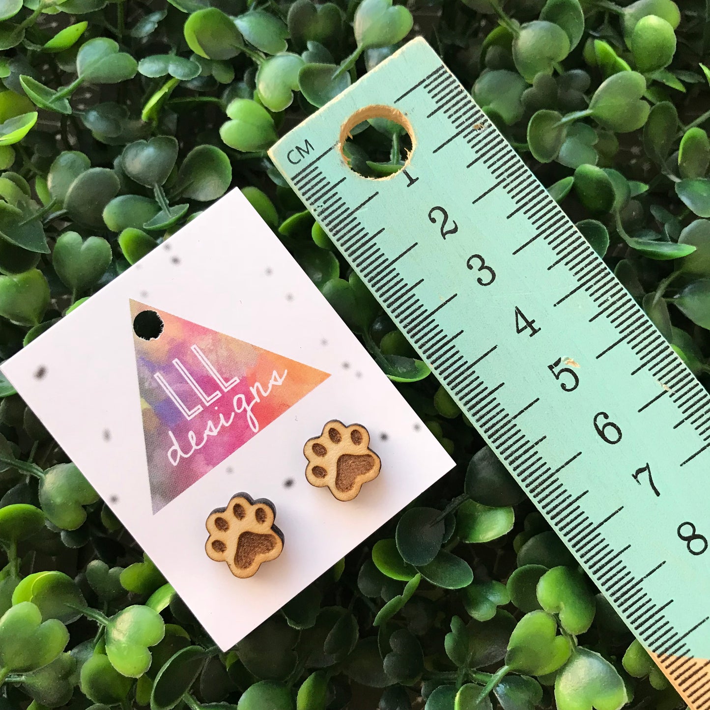 Laser Etched Timber Paw Print Stud Earrings.