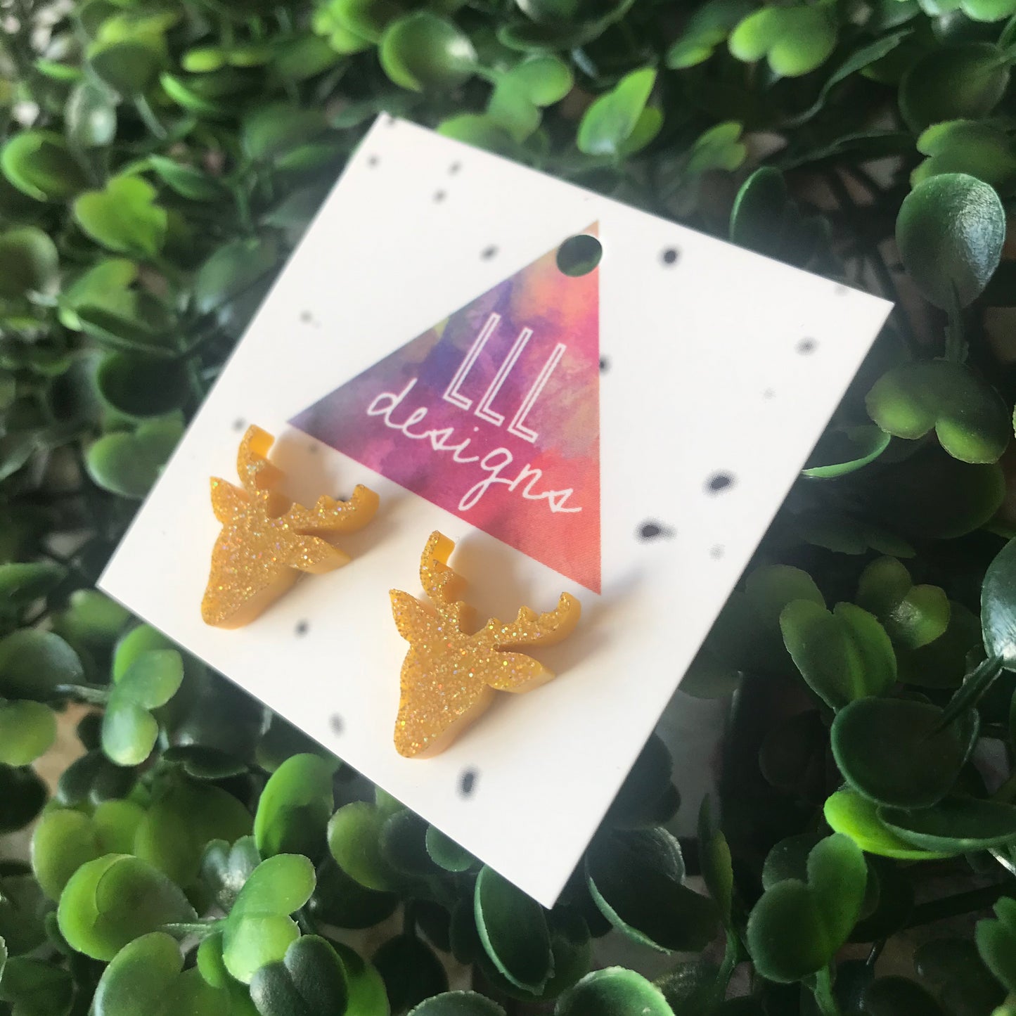Reindeer Stud Earrings in Glorious Gold Glitter!