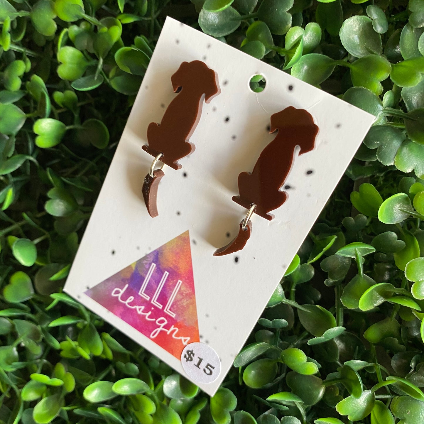 Dog Earrings. Sitting Pretty Doggo Earrings with Wagging Tails. Just what Every Dog Lover Needs :) (Brown)