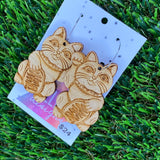 Lucky Cat Hoop Dangle Earrings - Bamboo Laser Etched and Cut Earrings.
