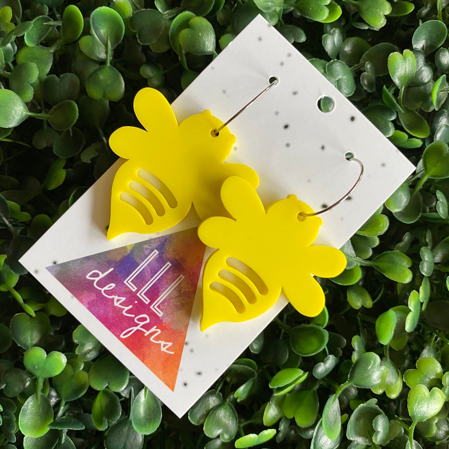 Bee Earrings. Vibrant Sunshine Yellow Queen Bee Hoop Earrings.