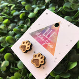 Laser Etched Timber Paw Print Stud Earrings.