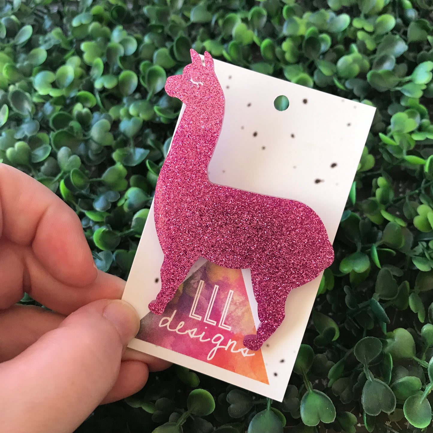 Glitter Pink Llama Brooch. Glitter Alpaca Brooch.