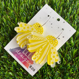 Sunshine Yellow Floral Hoop Dangle Earrings - Double Layered Acrylic - Can be Worn 3 Ways!