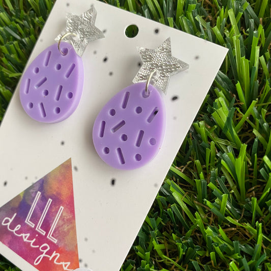 Lavender Lush Drop Dangle Earrings with Silver Glitz Star Toppers