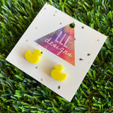 Rubber Duck Earrings - Yellow Rubber Ducky Acrylic Stud Earrings.
